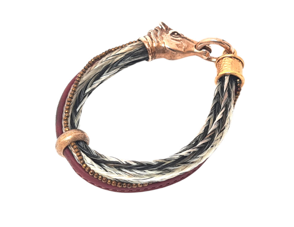 Luxus Pferdehaar-Armband mit Pferdekopf - Roségold Mehrfarbig