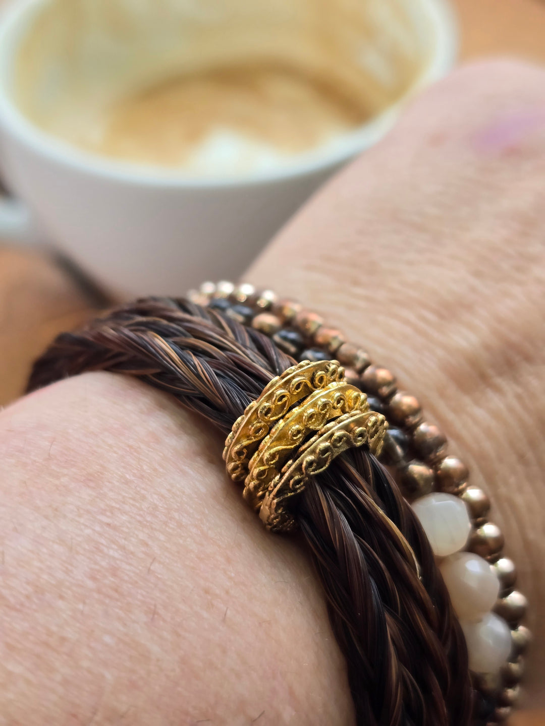 Pferdehaararmband gelbgold vergoldet