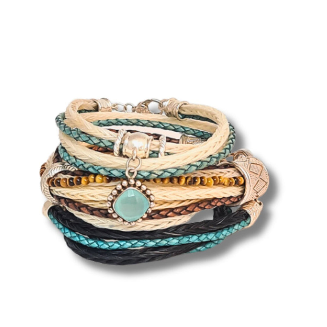 Wickelarmband zweifarbig mit Türkis-Charm