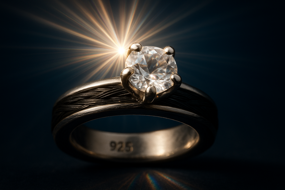 Exklusiver Ring mit Bergkristall - Sterling Silber & Pferdehaar