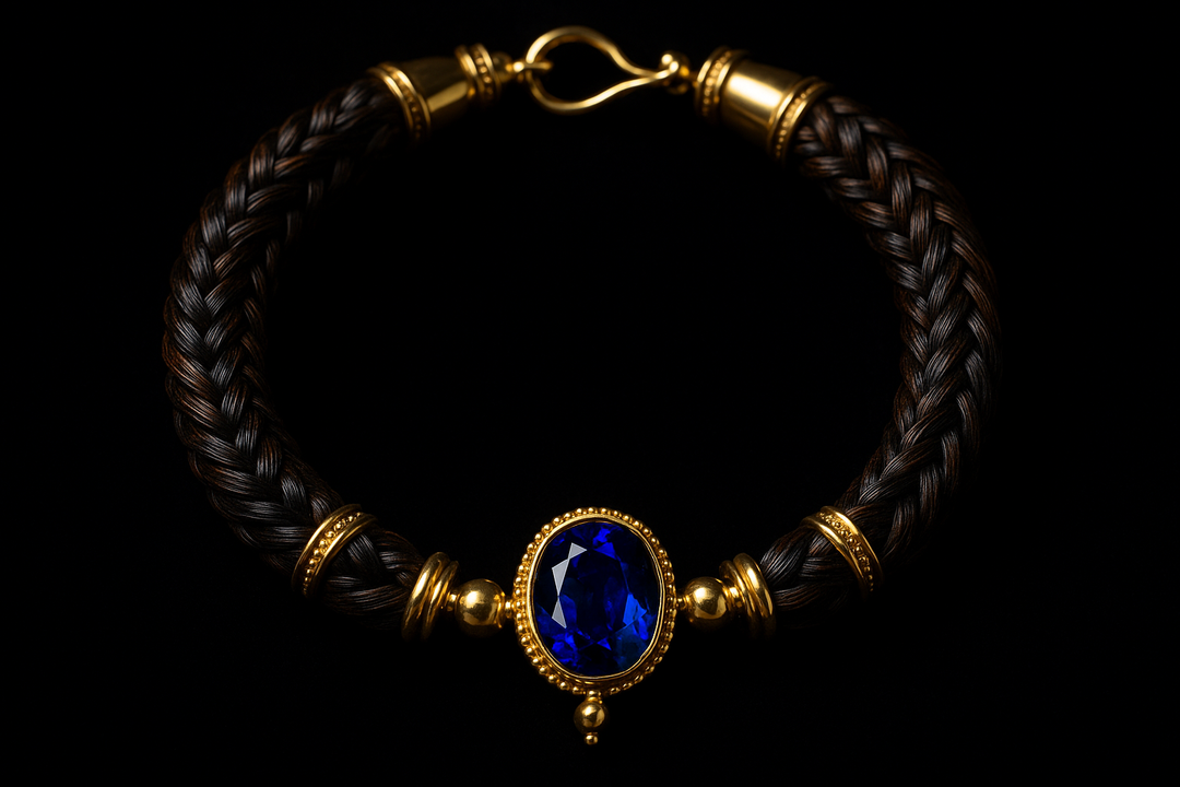 Halskette aus Pferdehaar mit Gold und Saphir Royal