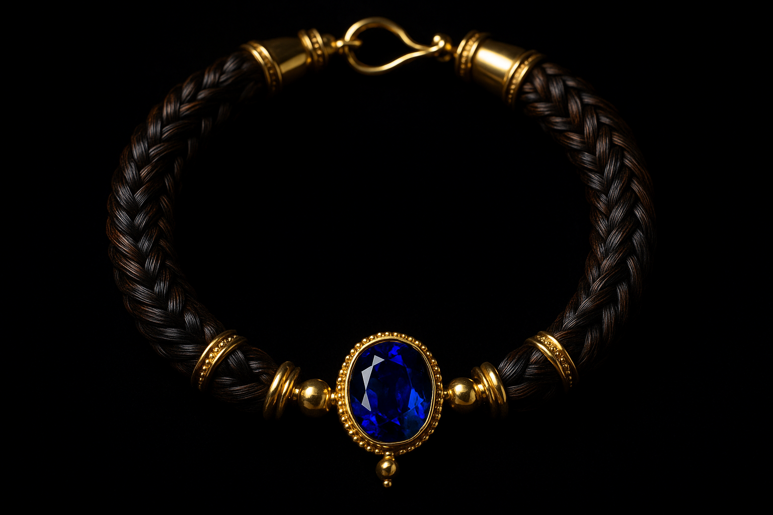 Halskette aus Pferdehaar mit Gold und Saphir Royal