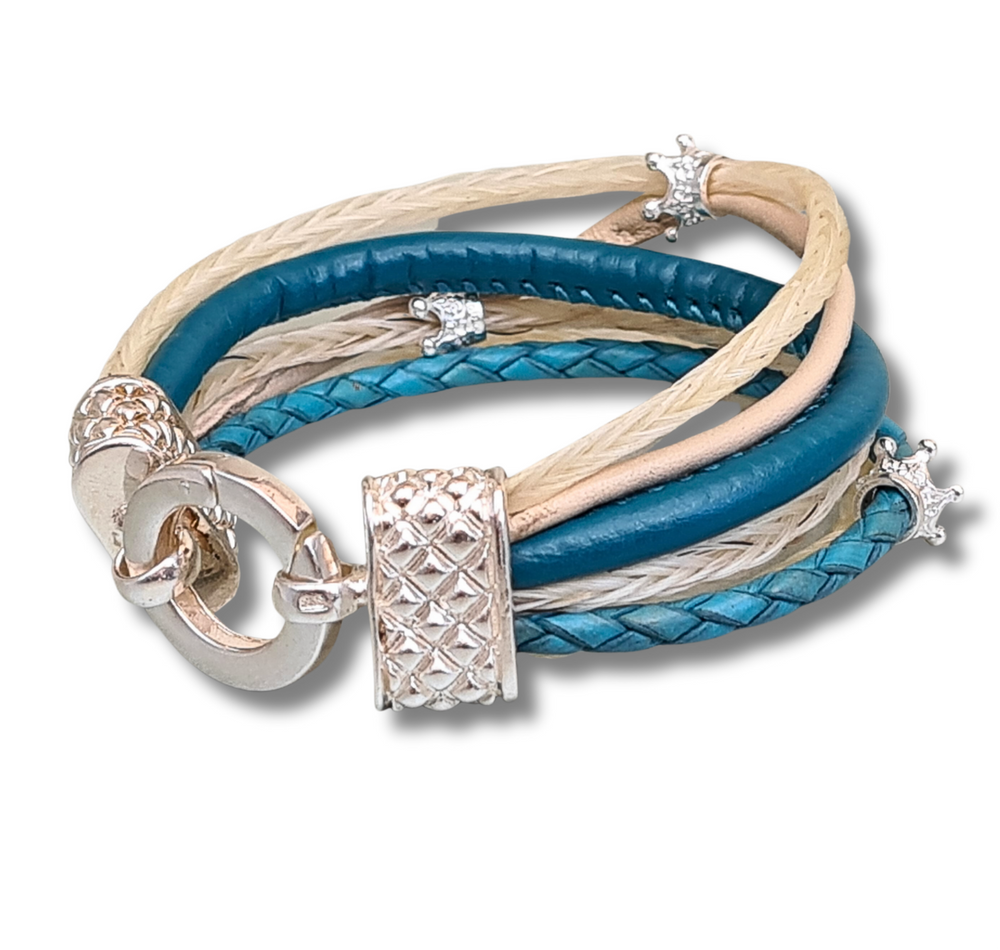 Pferdehaararmband - Cavallin Geschwärzte Silberendkappen Sterlingsilber 925 blau