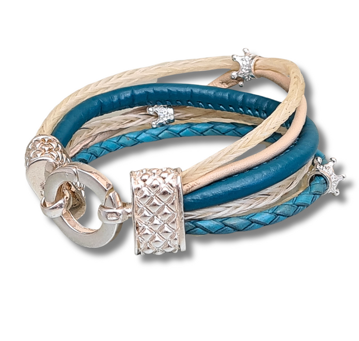 Pferdehaararmband - Cavallin Geschwärzte Silberendkappen Sterlingsilber 925 blau