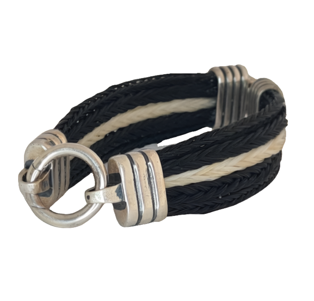 Pferdehaararmband - 925 Sterling Silber mit Klickverschluss Sterlingsilber 925 Rillen