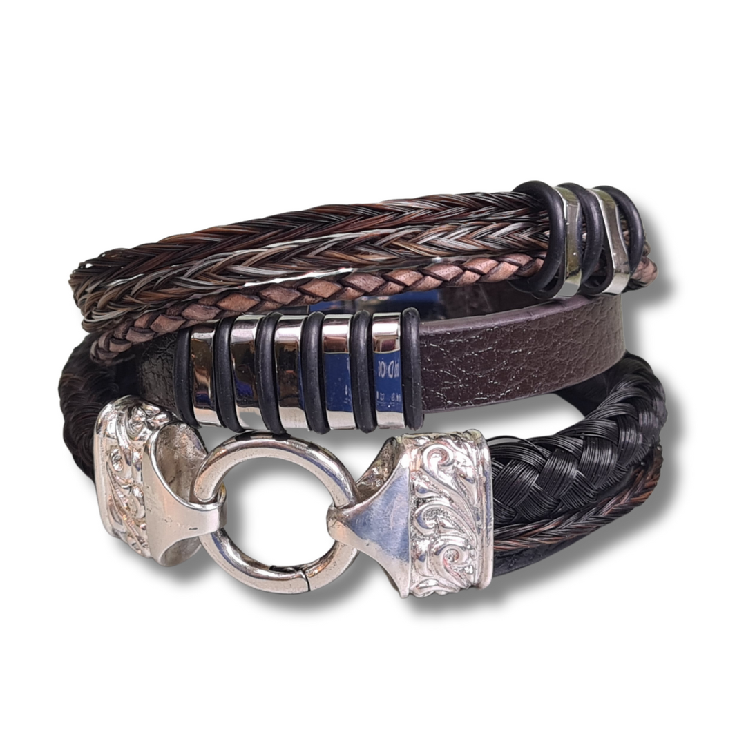 Pferdehaararmband mit Leder - 925 Sterling Silber Endkappen