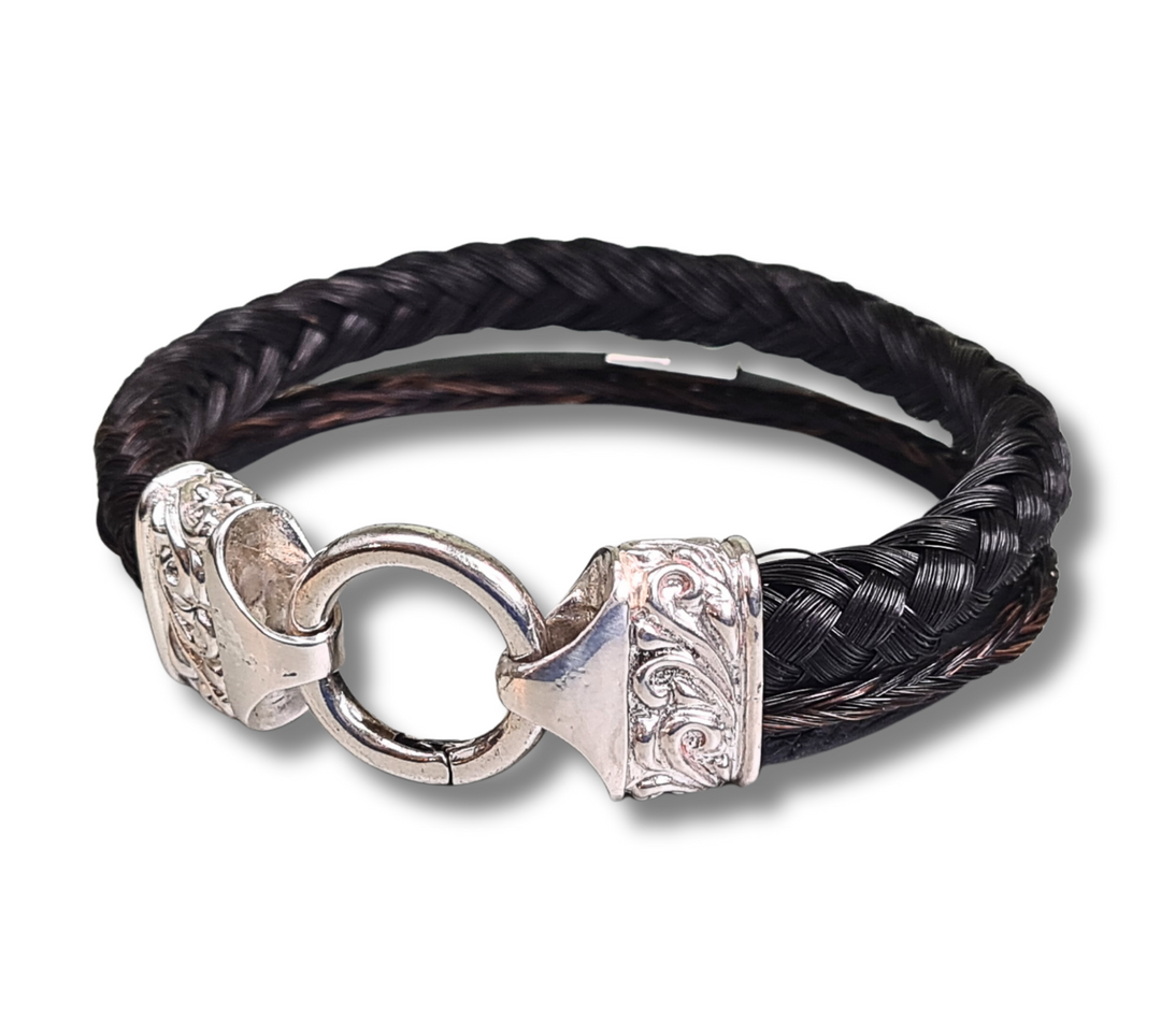 Pferdehaararmband mit Leder - 925 Sterling Silber Endkappen