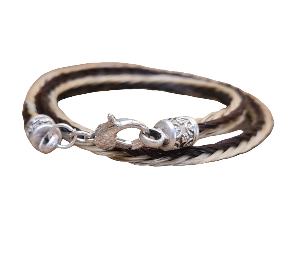 Elegantes Pferdehaararmband - Schwarzes Wickelarmband mit Sterling Silber