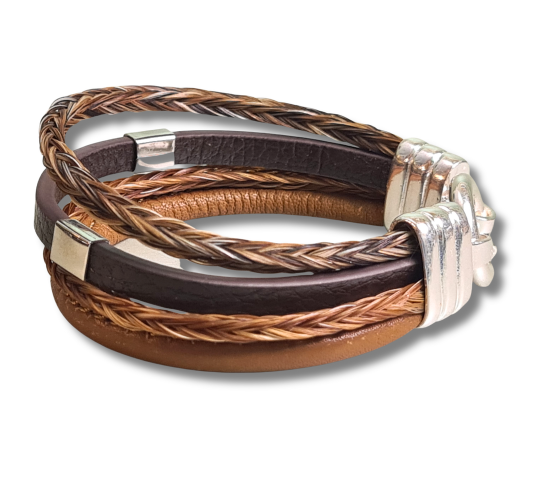 Pferdehaararmband - Cavallin Geschwärzte Silberendkappen Sterlingsilber 925 hellbraun