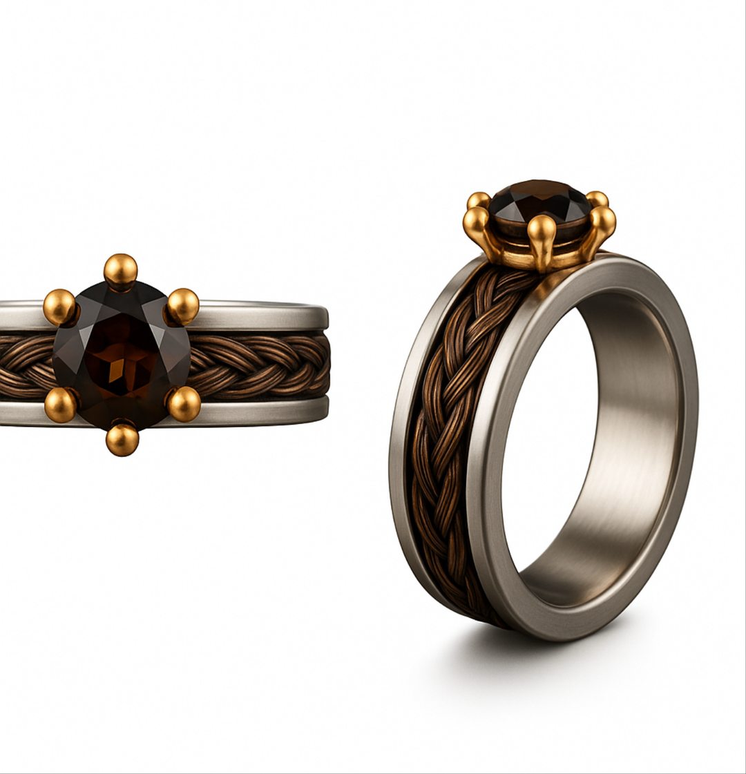Premium Ring mit Pferdehaar - Cavallin Rosegold-Krone mit Bergkristall