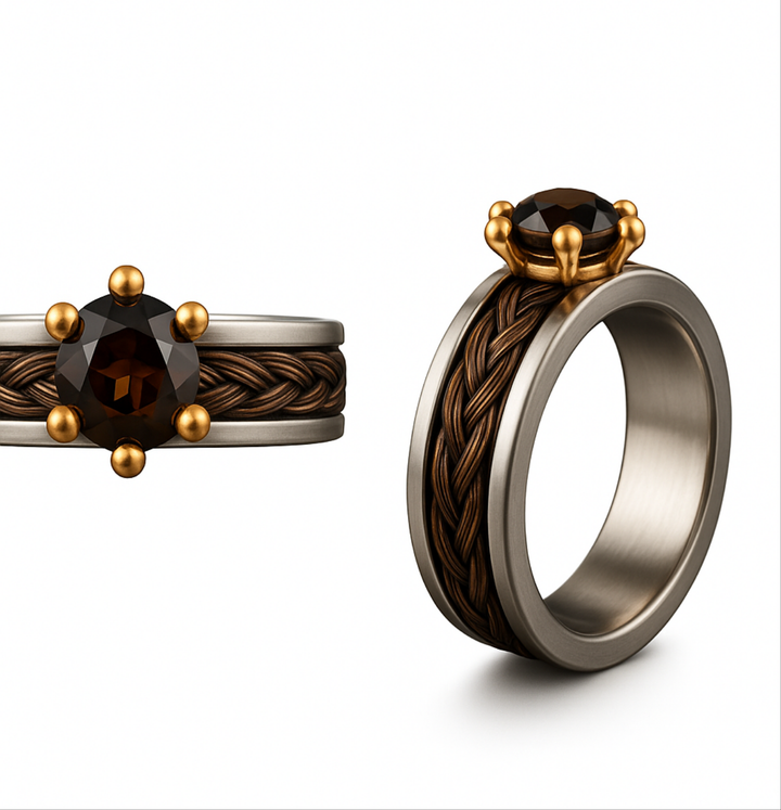 Premium Ring mit Pferdehaar - Cavallin Rosegold-Krone mit Bergkristall