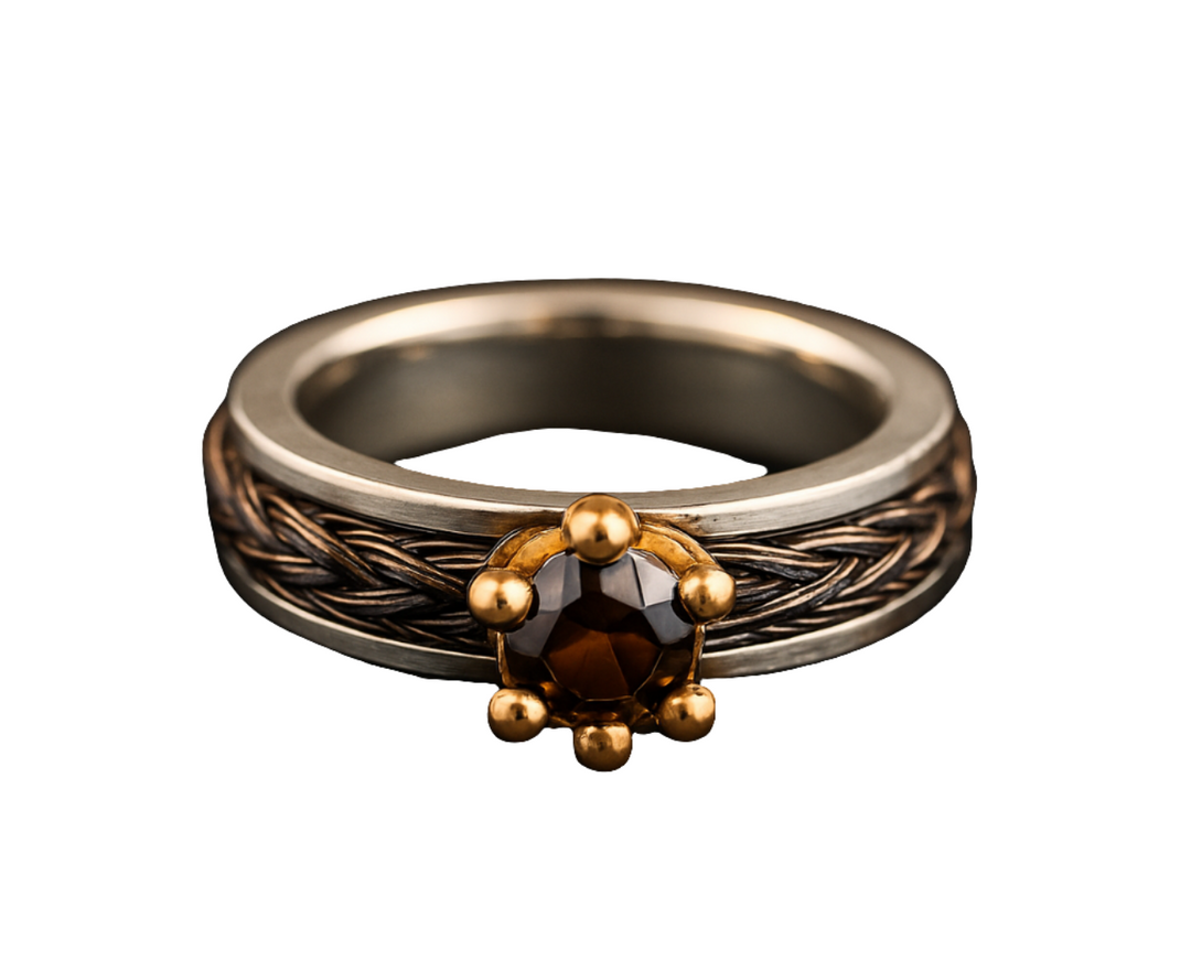 Premium Ring mit Pferdehaar - Cavallin Rosegold-Krone mit Bergkristall
