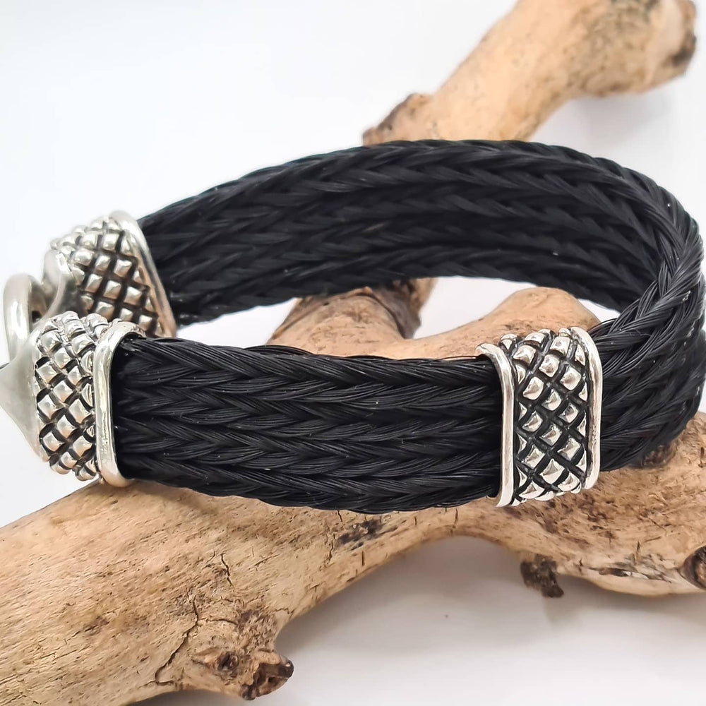 Pferdehaararmband Schwarzes Pferdehaar Mittelring Sterlingsilber 925er