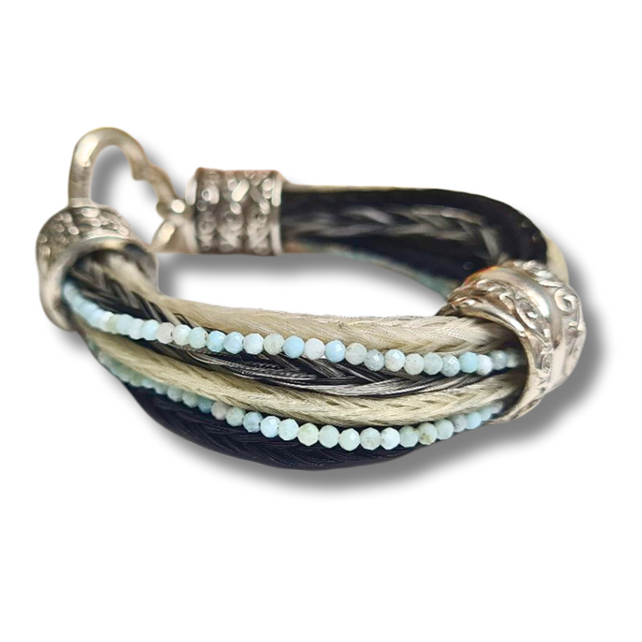 Bukephalos - Luxuriöses Pferdehaararmband mit Larimar
