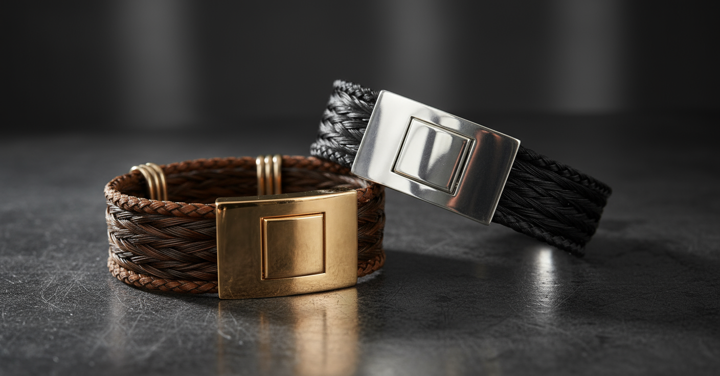 Pferdehaararmbänder für Herren -  mehrere Pferdestränge und Leder - Pferdehaarschmuck Cavallin