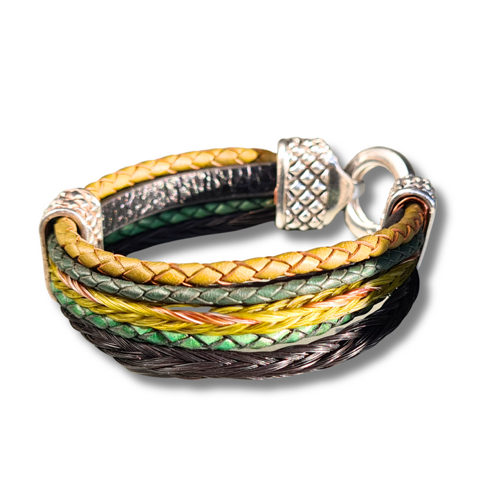 Pferdehaararmband mit mehrere Pferdehaarsträngen und Leder kombiniert für Herren