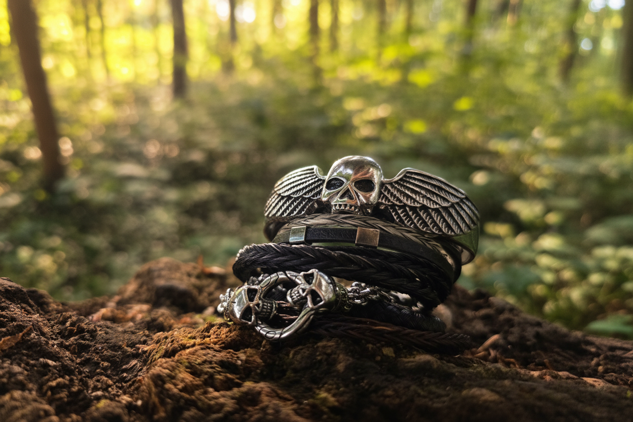 Pferdehaararmband mit Totenkopf_Werbung Schmuck aus Pferdehaar_CAVALLIN