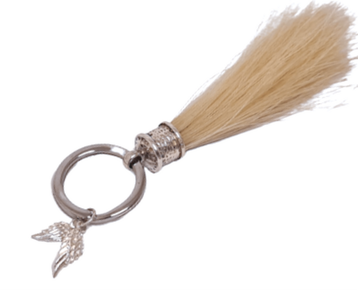 Pferdehaartassel weisses Pferdehaar als Schlüsselanhänger mit Flügel Sterlingsilber 925