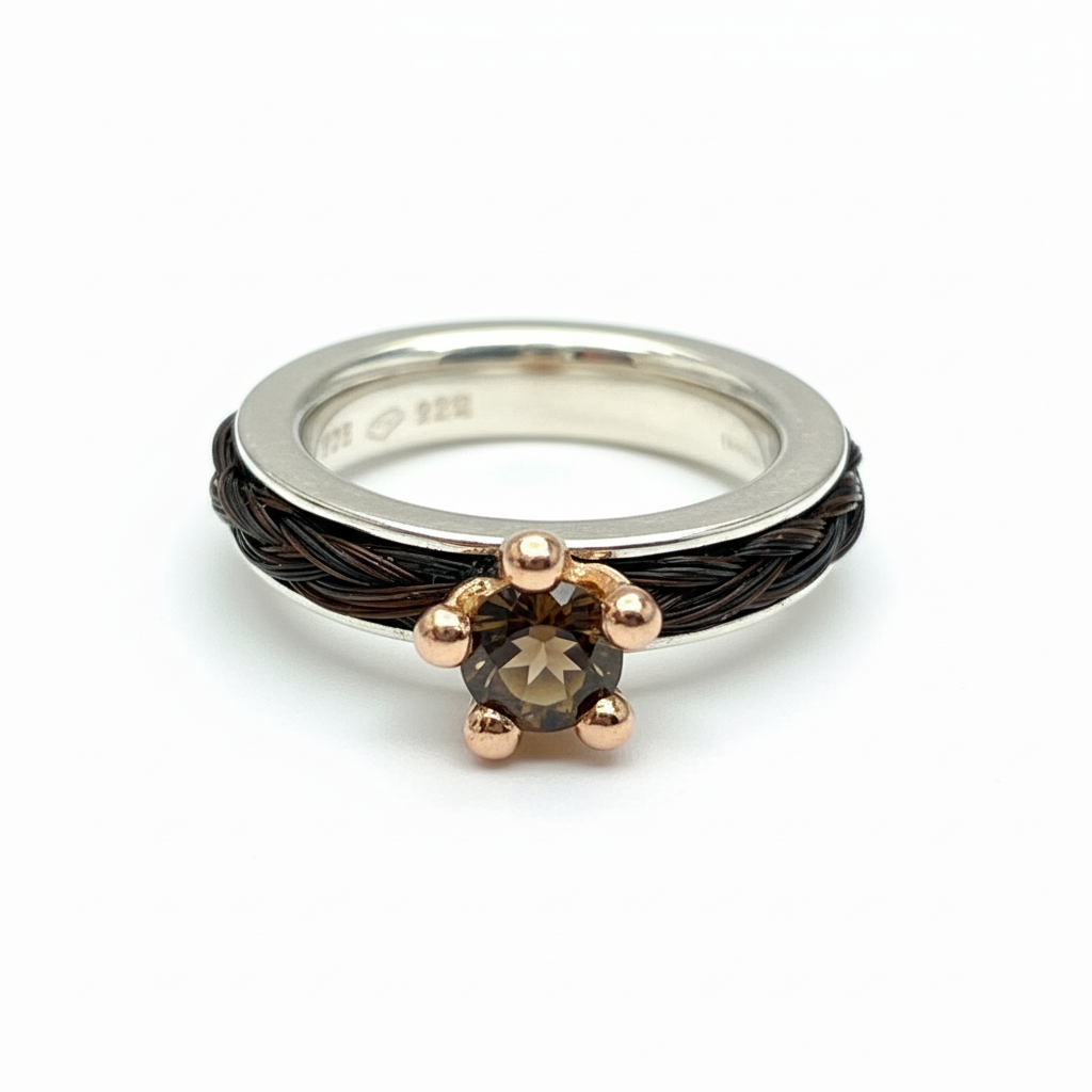 Ringe aus Pferdehaar mit Rauchquarz und echtem Rotgold - Schweifhaar - Pferdehaarschmuck Cavallin Schweiz