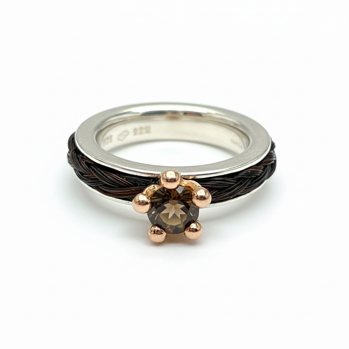 Ringe aus Pferdehaar mit Rauchquarz und echtem Rotgold - Schweifhaar - Pferdehaarschmuck Cavallin Schweiz