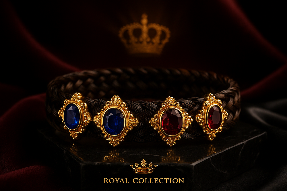 Pferdehaararmband Cavallin -Werbung-Royal Collection - Pferdehaararmband mit  Rubin  und Saphir