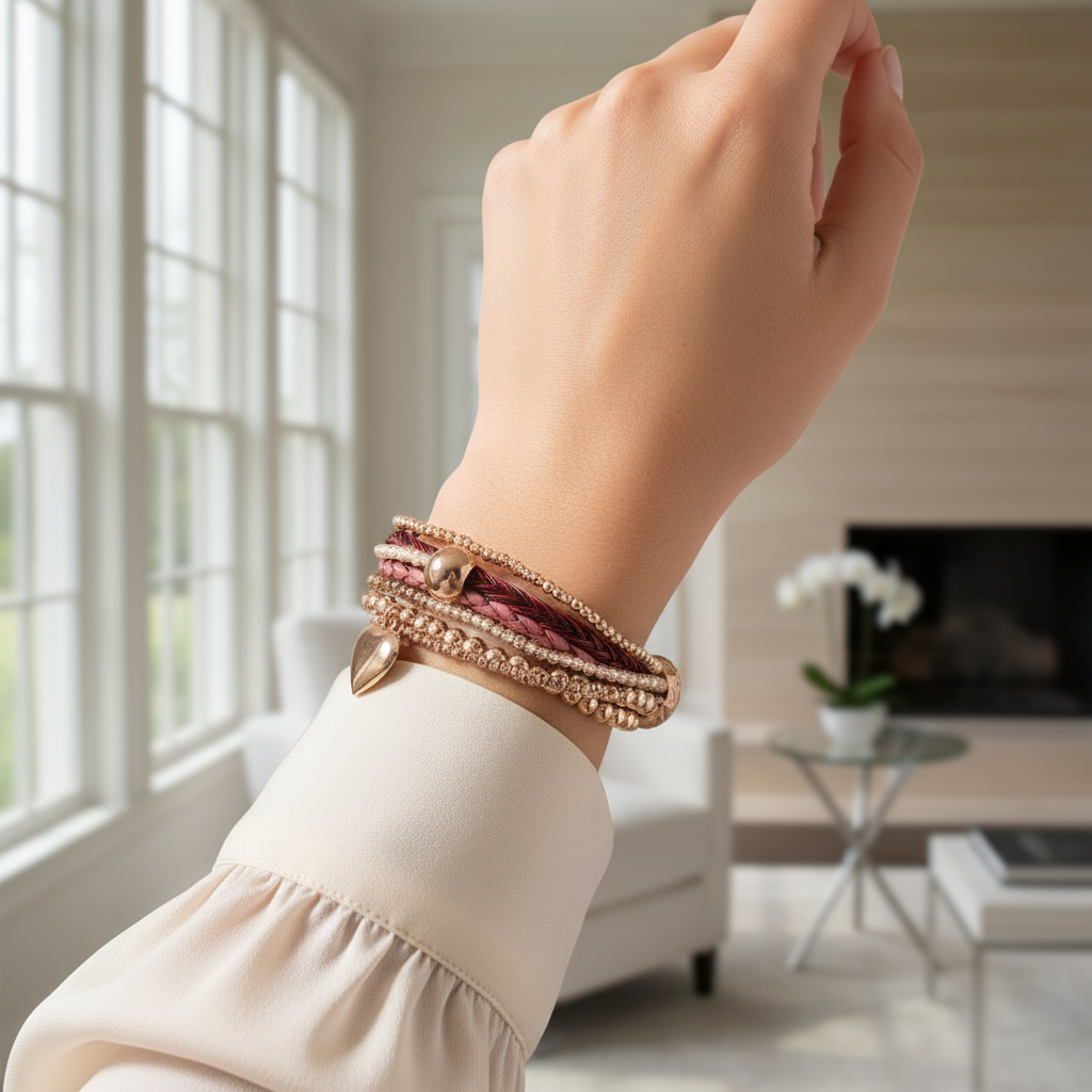 Schmuck aus Pferdehaar mit Zirkonia und Roségold vergoldeten Endkappen 