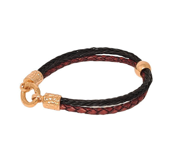 Schmuck aus Pferdehaar und Roségold vergoldeten Endkappen mit Leder. Cavallin 