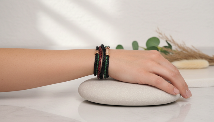 Schmuck aus Pferdehaar und Roségold vergoldeten Endkappen mit Leder. Cavallin 