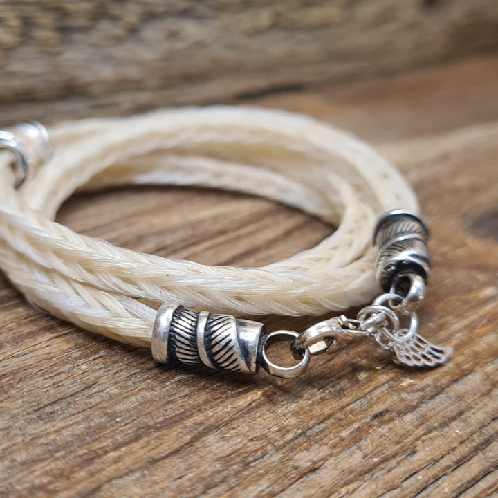 Wickelarmband Schwarz mit Libellen-Anhänger - Sterling Silber Feder geschwärzt