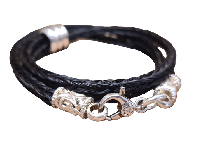 Elegantes Pferdehaararmband - Schwarzes Wickelarmband mit Sterling Silber