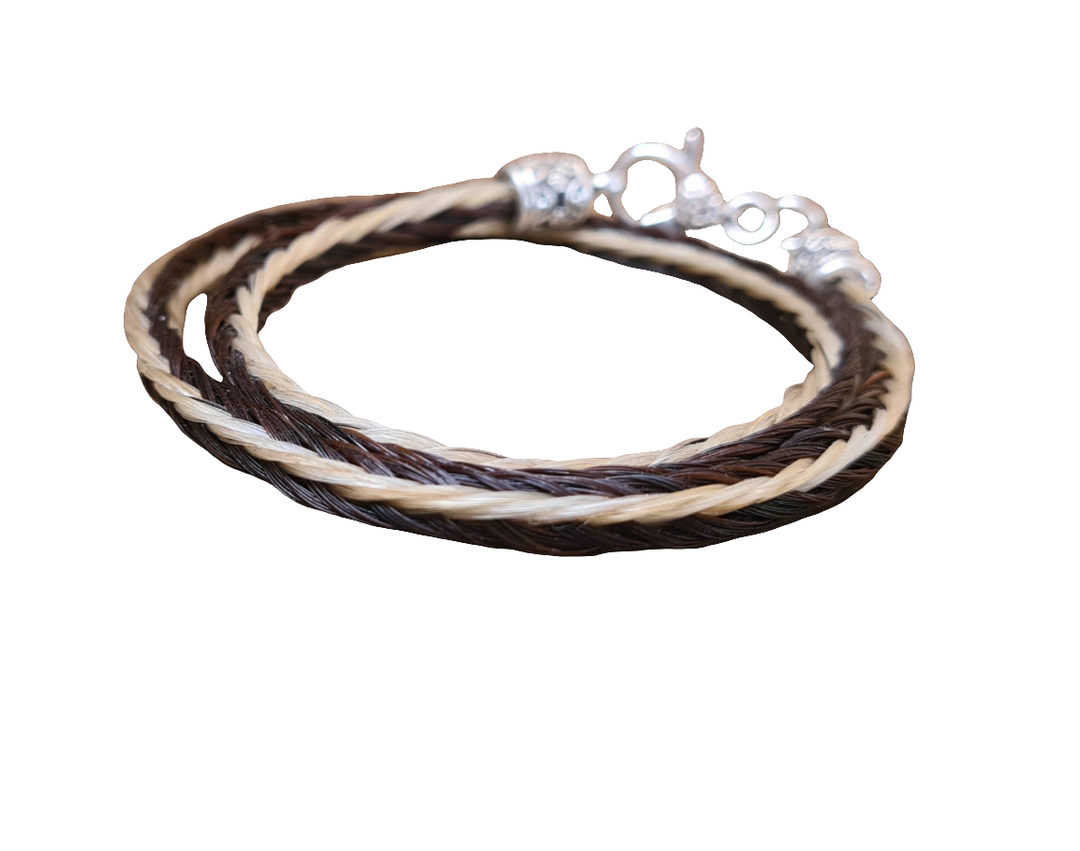 Elegantes Pferdehaararmband - Schwarzes Wickelarmband mit Sterling Silber