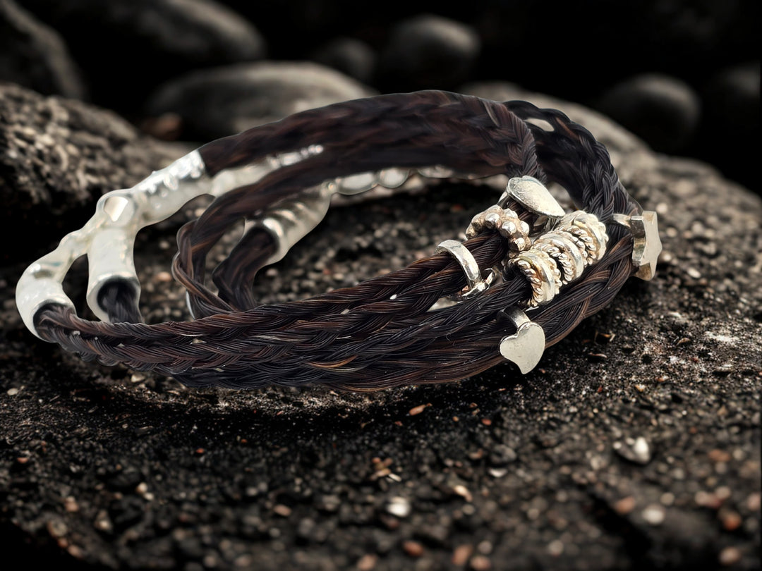 Wickelarmband aus schwarzem Schweifhaar und Sterlingsilber Verschluss- Pferdehaararmband 