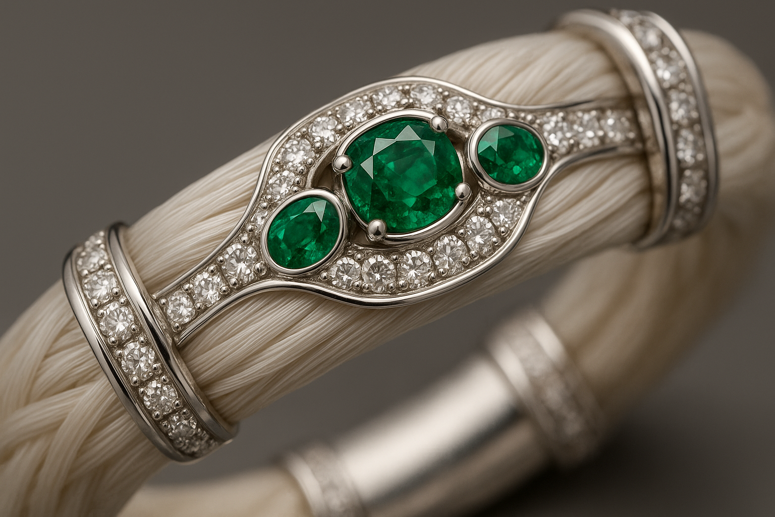 Pferdehaararmband Detail Smaragde und Diamanten