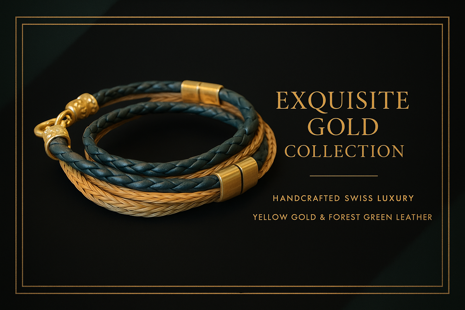 Exquisites Gelbgold & Waldgrün Leder Armband Banner