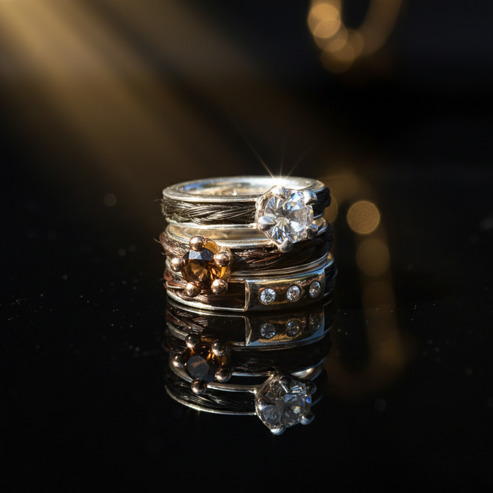 Fingerring aus Schweifhaar vom eigenen Pferd - Pferdehaarschmuck - Ring mit Pferdehaar und Bergkristallkrone- Cavallin Schweiz