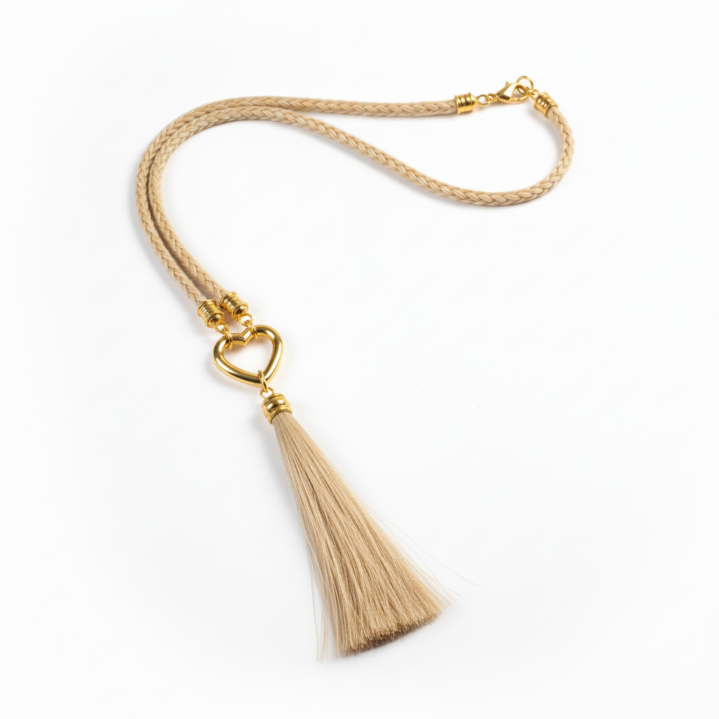 Halskette mit blondem Rosshaar und Gelbgold