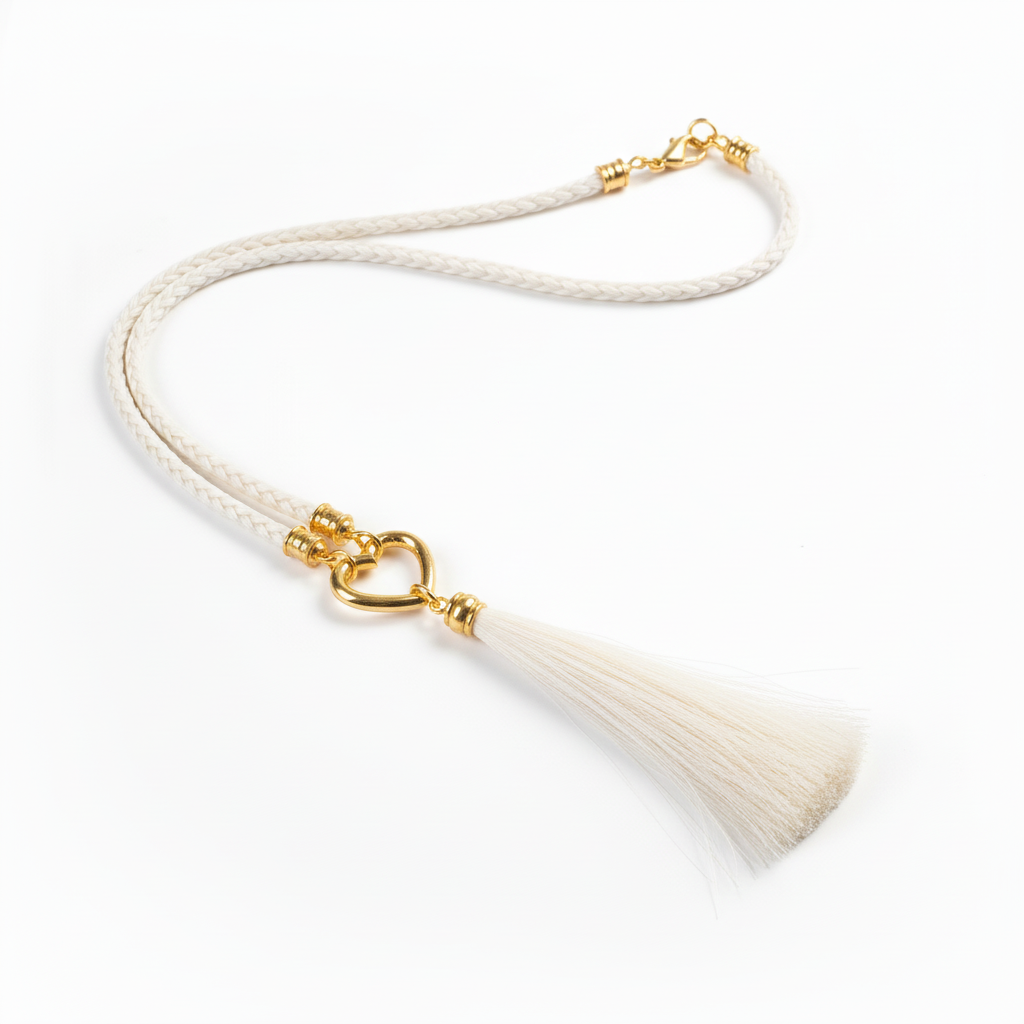 Halskette mit weissem Rosshaar und Gelbgold