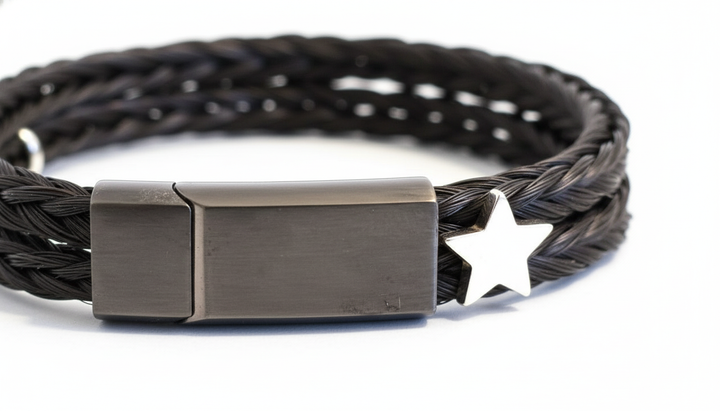 Pferdehaar-Armband Schwarz mit Stern - Edelstahl Magnetverschluss