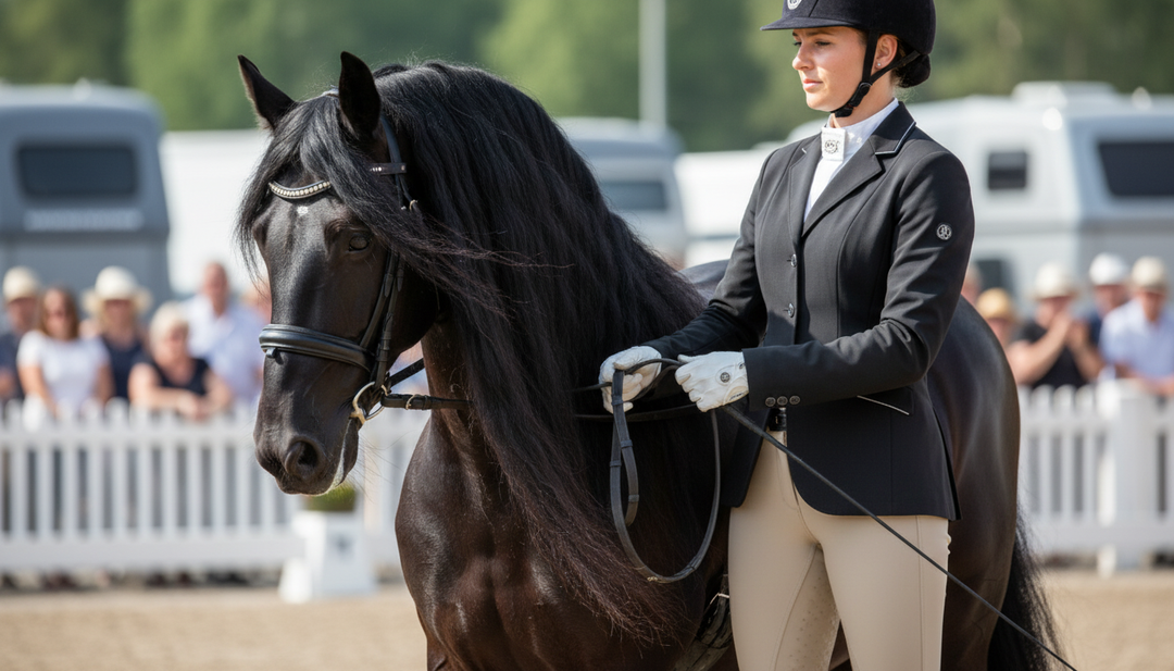 Mit Friesenpferd an Show