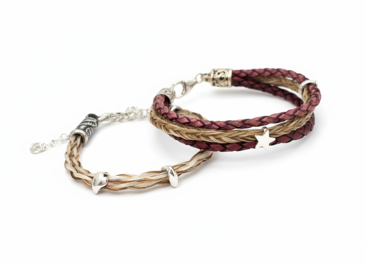 Geschwister-Set Pferdehaar-Armbänder mit Schmuckkettchen für Kinder - Pferdehaararmband Cavallin 

