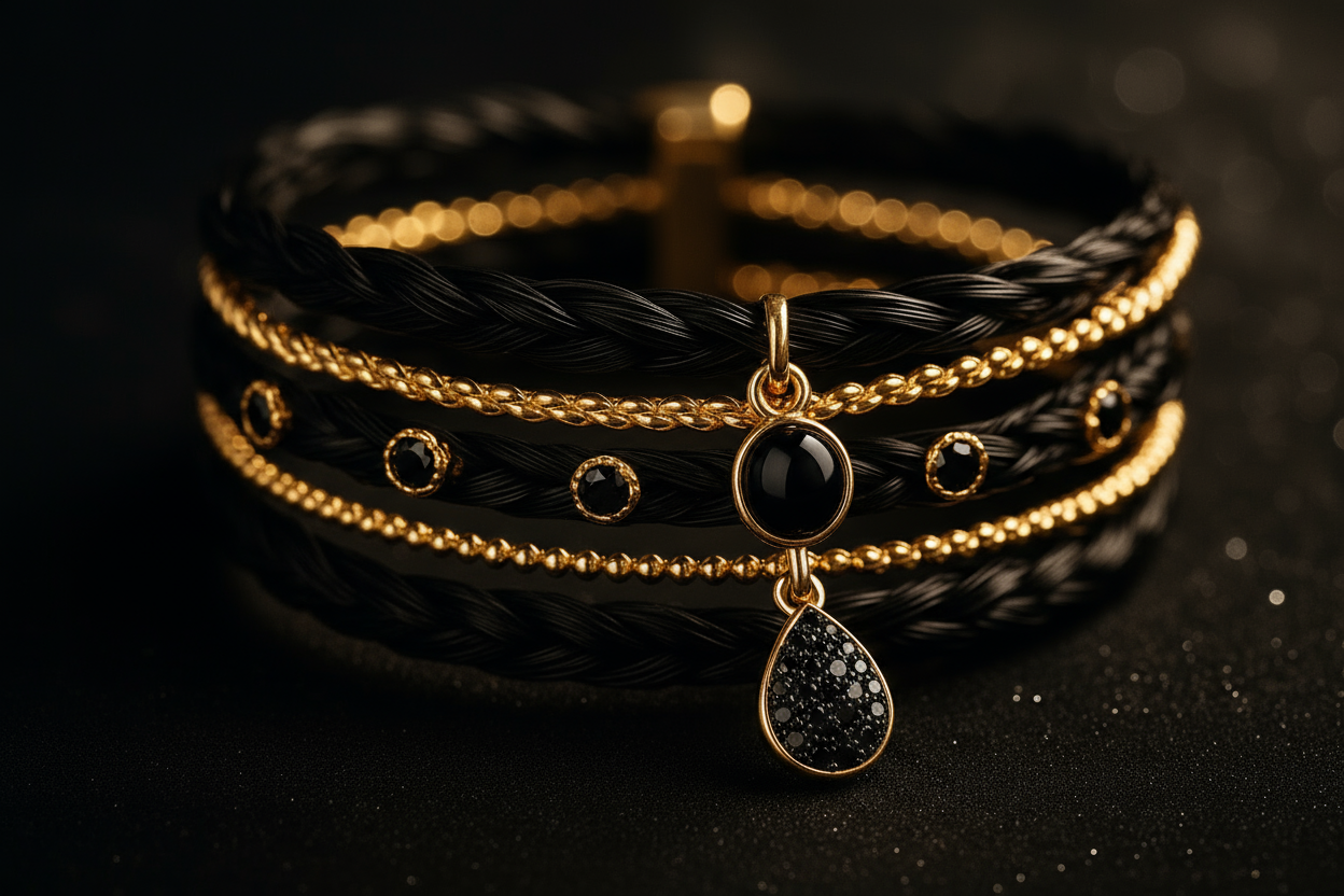 Pferdehaar mit schwarzem Diamant - Detail