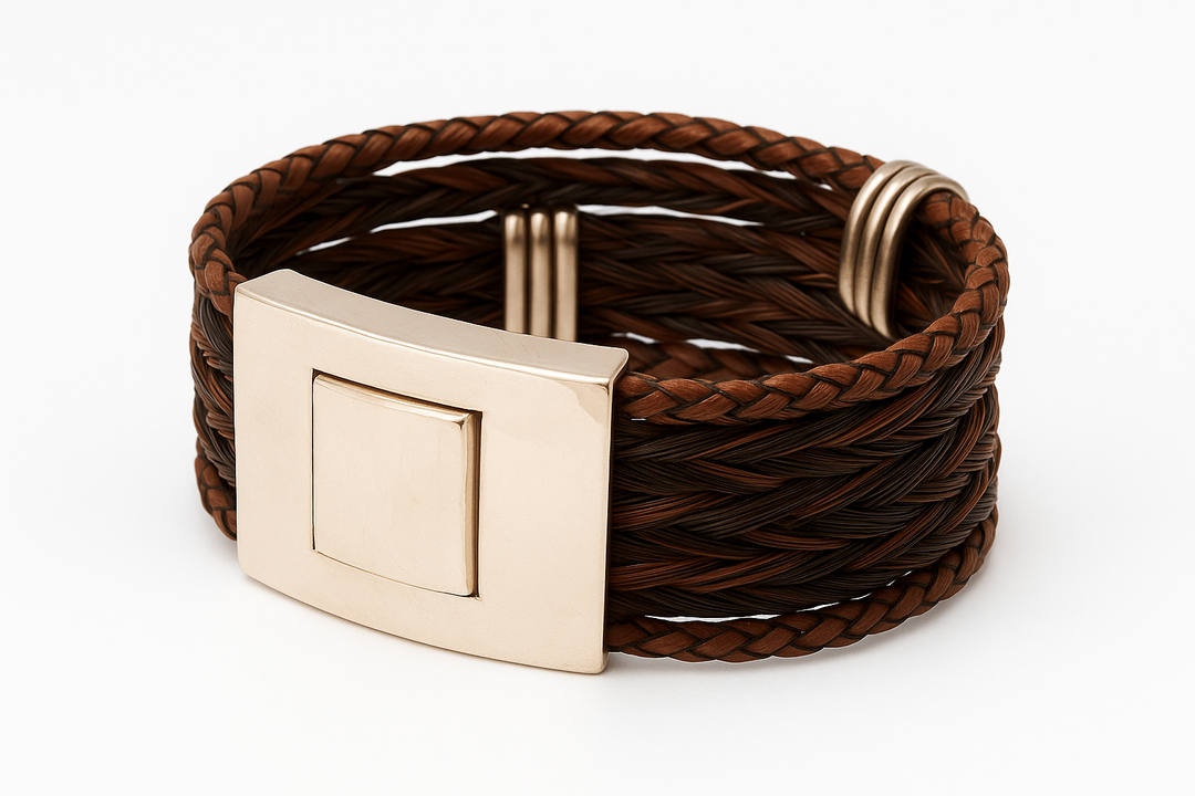 Pferdehaararmband Herren mit massivem breiten Klickverschluss aus Sterlingsilber. Pferdehaarschmuck für den modebewussten Herrn. Cavallin Schweiz