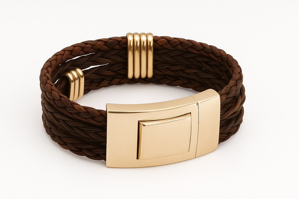 Pferdehaararmband Banner mit goldenen Ringen