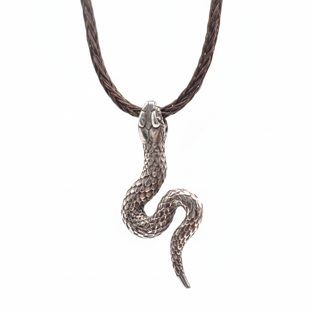Pferdehaarhalskette mit Schlangenanhänger – Sterlingsilber