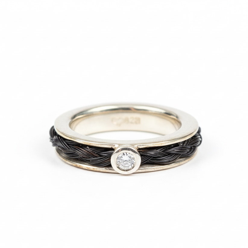 Premium horsehair ring on white background