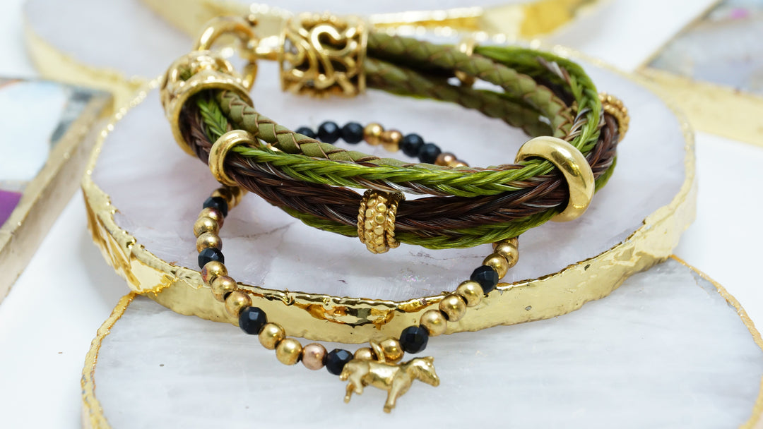 Pferdehaar-Armband Luxus Mehrfarbig - Gelbgold Verschluss & Akzente