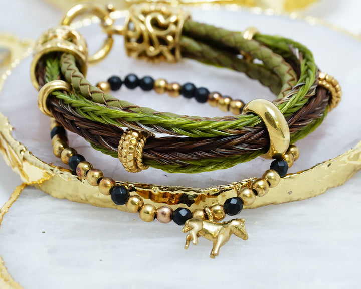 Perlenarmschmuck Pferdehaararmband Onyxperlen-Armband