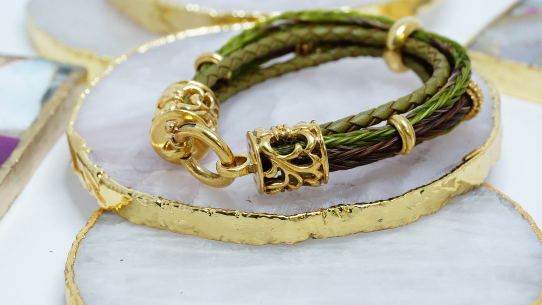 Pferdehaar-Armband Luxus Mehrfarbig - Gelbgold Verschluss & Akzente