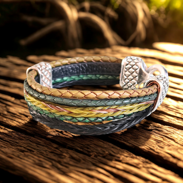 Pferdehaararmband Sterling Silber - Schweifhaar Schwarz/Grün