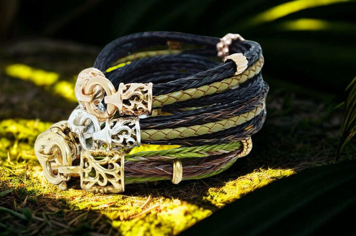 Pferdehaar-Armband Luxus Mehrfarbig - Gelbgold Verschluss & Akzente